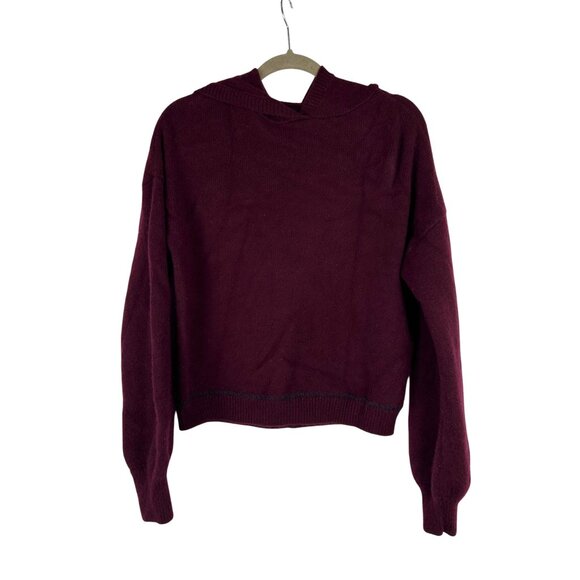 Paige Womens Cherry Wine Cashmere Hoodie Sweater M Lightweight Knit Pullover - Picture 1 of 9